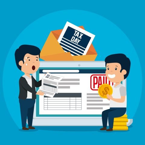 men with business service tax and tablet vector illustration